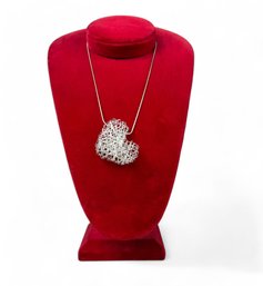 Sterling SIlver Heart Pendant On Long Sterling Chain