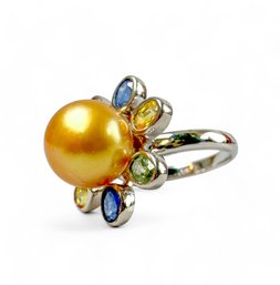 Sterling SIlver, Pearl And Stone Cocktail Ring
