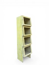VINTAGE SCREENED WOODEN VEGETABLE STORAGE CABINET In YELLOW PAINT