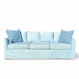 Mitchell Gold Sky Blue Slip Covered Three Seater Sofa