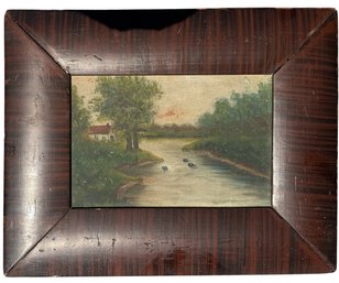 Antique Or Vintage Folk Art Landscape Painting, Framed And Signed,