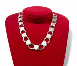 Sterling Silver Tiffany & Co. Style Heart And Puff Link Necklace