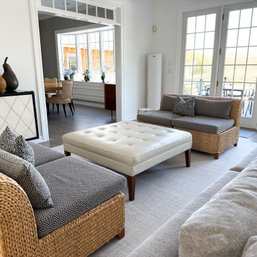 CUSTOM TUFTED OFF-WHITE LEATHER OTTOMAN
