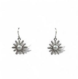 Sterling Silver And Pearl Burst Earrings