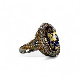 Sterling Silver And Foil Art Glass Cocktail Ring