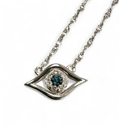 Sterling Silver Evil Eye Pendant And Chain With Faux Diamonds