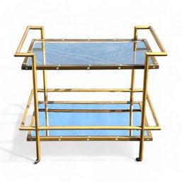 Brass And Glass Rolling Bar Cart