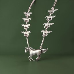 Sandoval Navajo Sterling Silver Galloping Horses Necklace