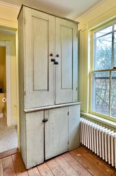 Early American Grey Green Dry Paint Wooden Cupboard