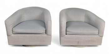 Pair Of Pinehurst Barrel Swivel Chairs In Grey Twill