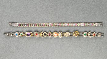 Vintage Silver Tone And Rhinestone. And Charm Bracelets