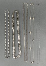 Five Silver Tone Necklaces, Monet, Trifari, Etc