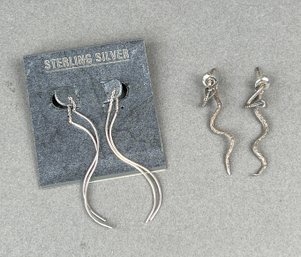 Sterling Silver Cobra And Dangle Earrings Pairs, 2 Pair