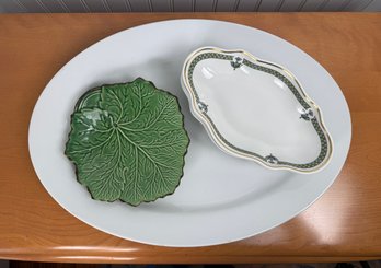 Very Large White Serving Platter, French Leaf Plate And Serving Plates