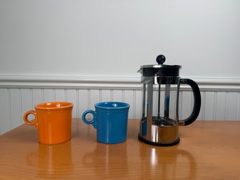 Fiestaware Mugs And A Bodum French Press