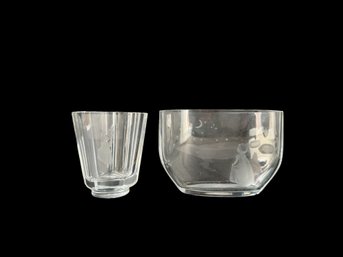 Orrefors Of Sweden Crystal Vases, Etched Girls With Moon, Stars And Flowers