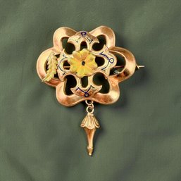 Art Nouveau 14kt Gold And Enamel Brooch