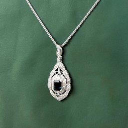 14kt White Gold Diamond And Sapphire Necklace
