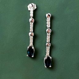 14kt White Gold, Diamond And Marquise Cut Sapphire Earrings