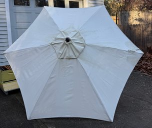 Two White Outdoor Umbrellas With Wooden Pole