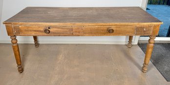Phenomenal Antique Pine Two Drawer Console Table