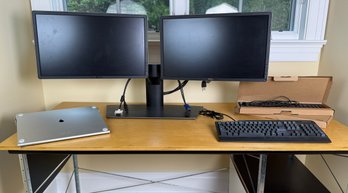 Dell Dual Monitor System With Keyboards And Laptop Rest