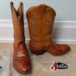 Justin, Men's Brown Lizard And Tooled Leather Cowboy Boots, STYLE C 7884