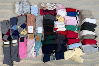 Large Assortment Of Men's Dress And Casual Socks, Wool, Cotton, Argyle