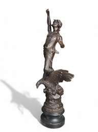 Le Jour, Bronze Figurine Of Man With Eagle