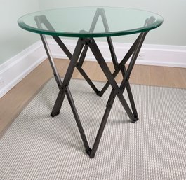Constructivist Metal Base And Glass Top Side Table