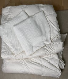 2 Queen Sferra, Italian Cotton Waffle Knit Blankets And Downright Duvets