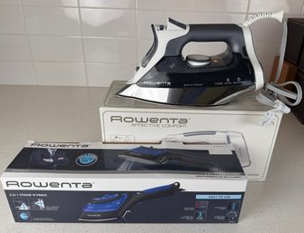Two Rowenta Flat And Steam Irons - Black And Blue