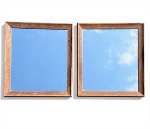 PAIR Of RUSTIC (19th C) WOODEN FRAMES Set With MIRRORS