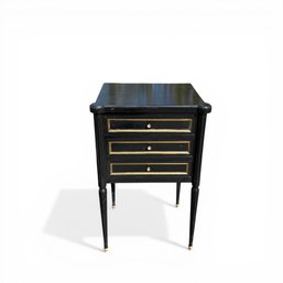 TURRET-TOP FRENCH (3) DRAWER STAND On BRASS FEET