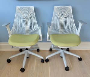 Herman Miller Sayl Chair In Lime Green, White And Grey (left)