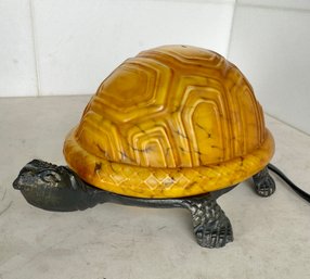 Tiffany Style Turtle Lamp With Amber Glass Top