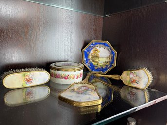 Antique Hand Painted Porcelain Vanity Decor And Bowl