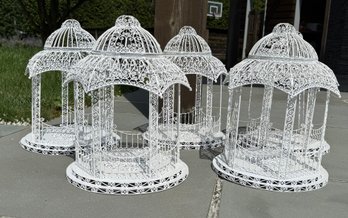Wrought Iron Birdcage Or Gazebo Lanterns In White (battery Operated), 5 Pcs
