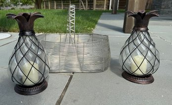 Wire Basket And Metal And Glass Pineapple Lanterns