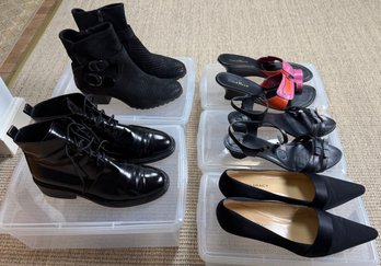 5 Pair Of Womens Shoes Size 8 With Storage Bins