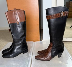 Womens Black And Brown Tall Boots Size 8 / 8 1/2