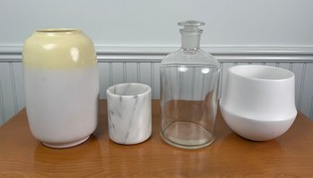 Four Nice Vessels, Pyrex, Vintage German Ceramic Glaze, Marble Canister Etc