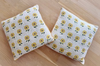 Pair Down Filled Linen With Sunflower Motif Throw Pillows