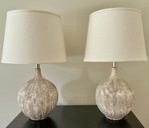 Pair, Ceramic Globe Shaped Table Lamps In Brown And Cream