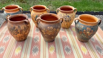 Antique Or Vintage Terracotta Olive Jars And Rug