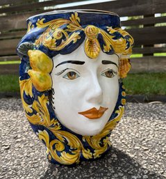 16' Tall Moor's Head Italian Ceramic Head Planter