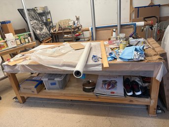 Phenomenal Custom Pine And Plywood Artists Work Table With Wheels