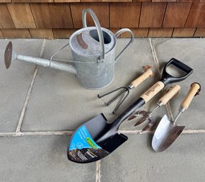 Gardening Hand Tools And Galvinized Watering Bucket