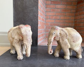 Hand Carved Wooden Elephant Statuettes (11' H)