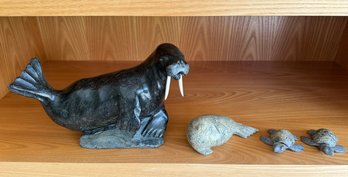 Four Innuit Soapstone Carvings, Signed